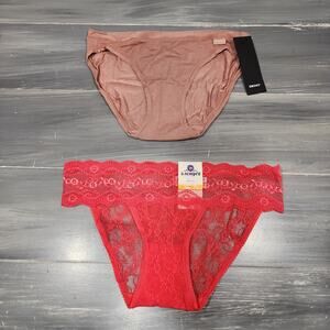 2 Pair Bikini Underwear Panties B.tempt'd Lace DKNY Modal Coral Mauve Size Small